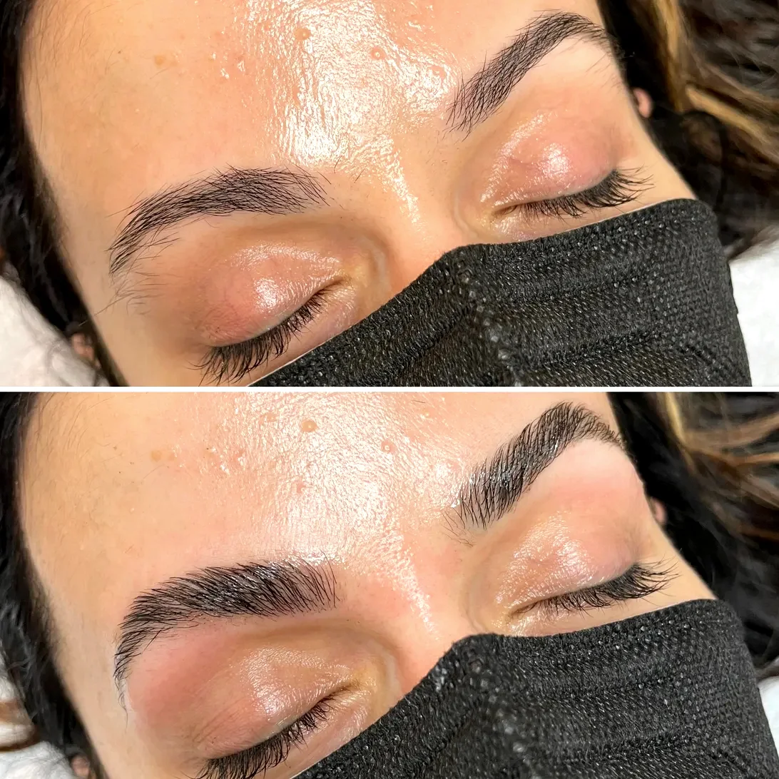 Brow lamination before and after at Honeypot Wax Spot, Old Town Scottsdale