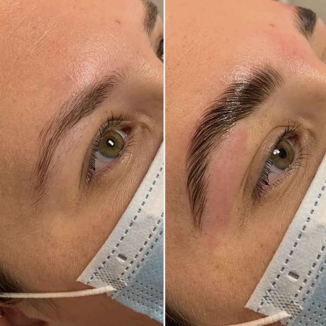 Brow lamination before and after at Honeypot Wax Spot, Old Town Scottsdale