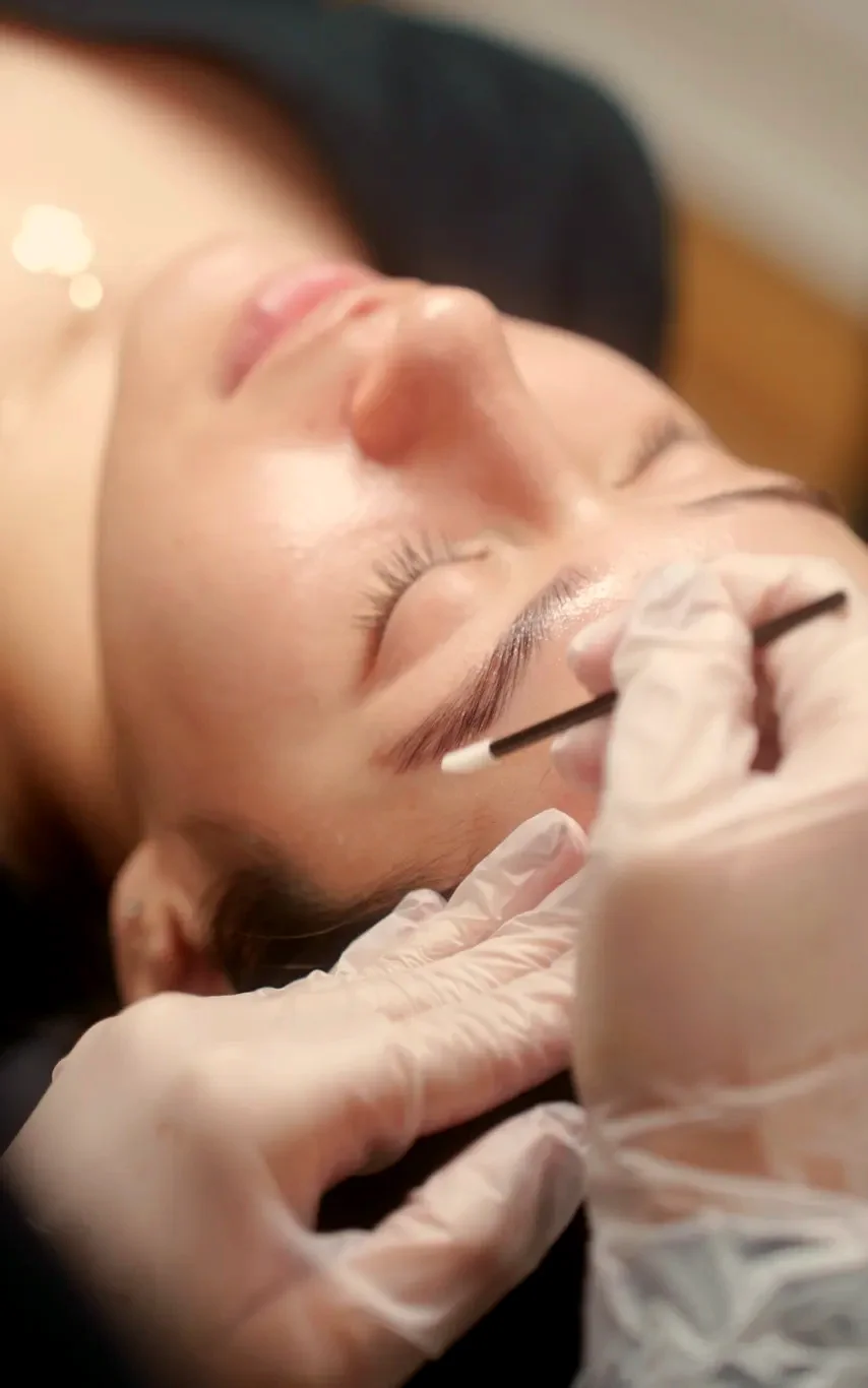 Close-up of brow lamination results at Honeypot Wax Spot